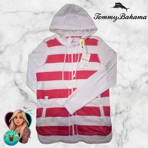 Tommy Bahama Jacket Womens XS Thera Stripe Soft Flamingo Pink Hoodie NWT $125